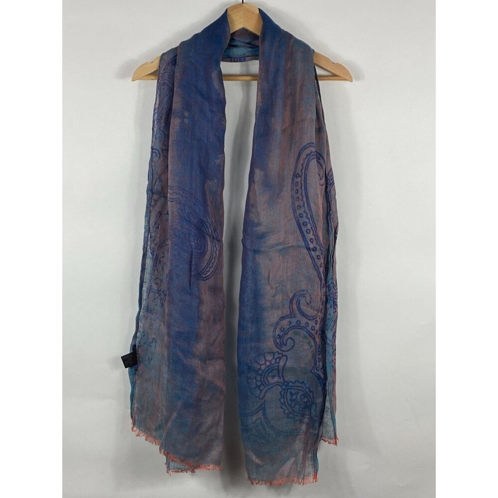 Etro Spa 100% Linen Paisley Pattern Lightweight Scarf Purple Made in Italy F304